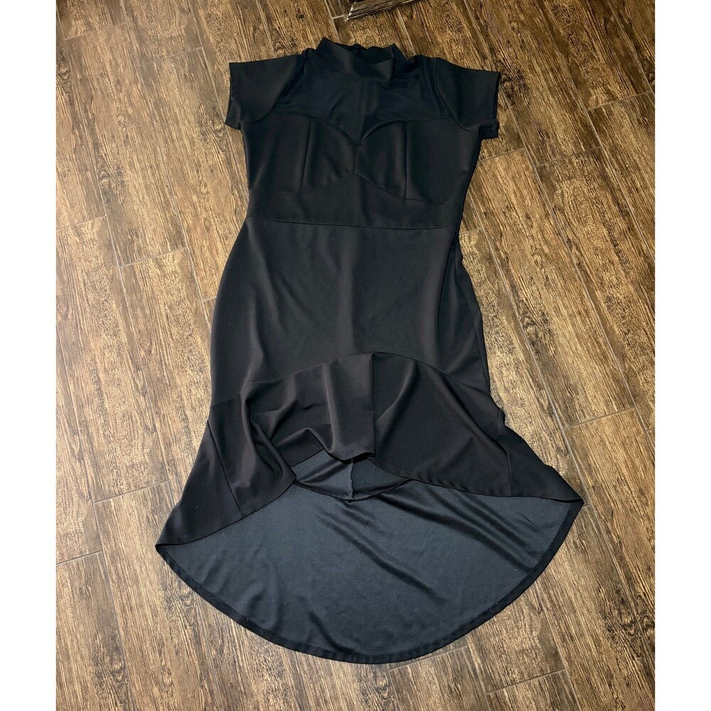 Unbranded Black High-Low Mermaid Ruffle Mock Neck Dress - XXL